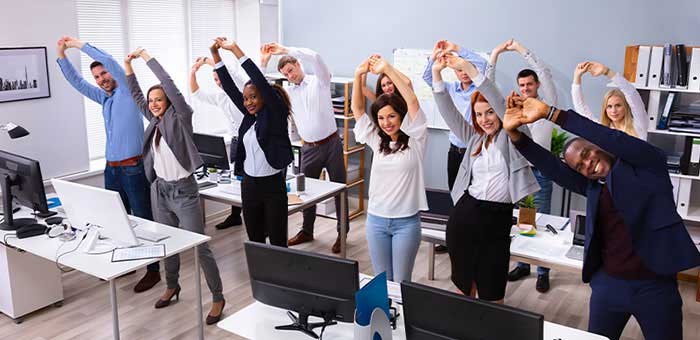 stretches for at the office in Monterey Park, CA