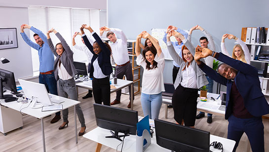 stretches for at the office in Monterey Park, CA