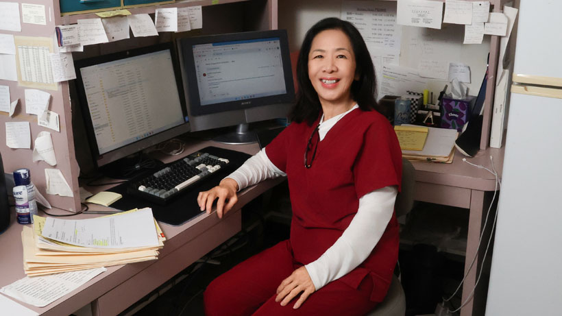 Mastar Chiropractic in Monterey Park receptionist helping patinet with billing